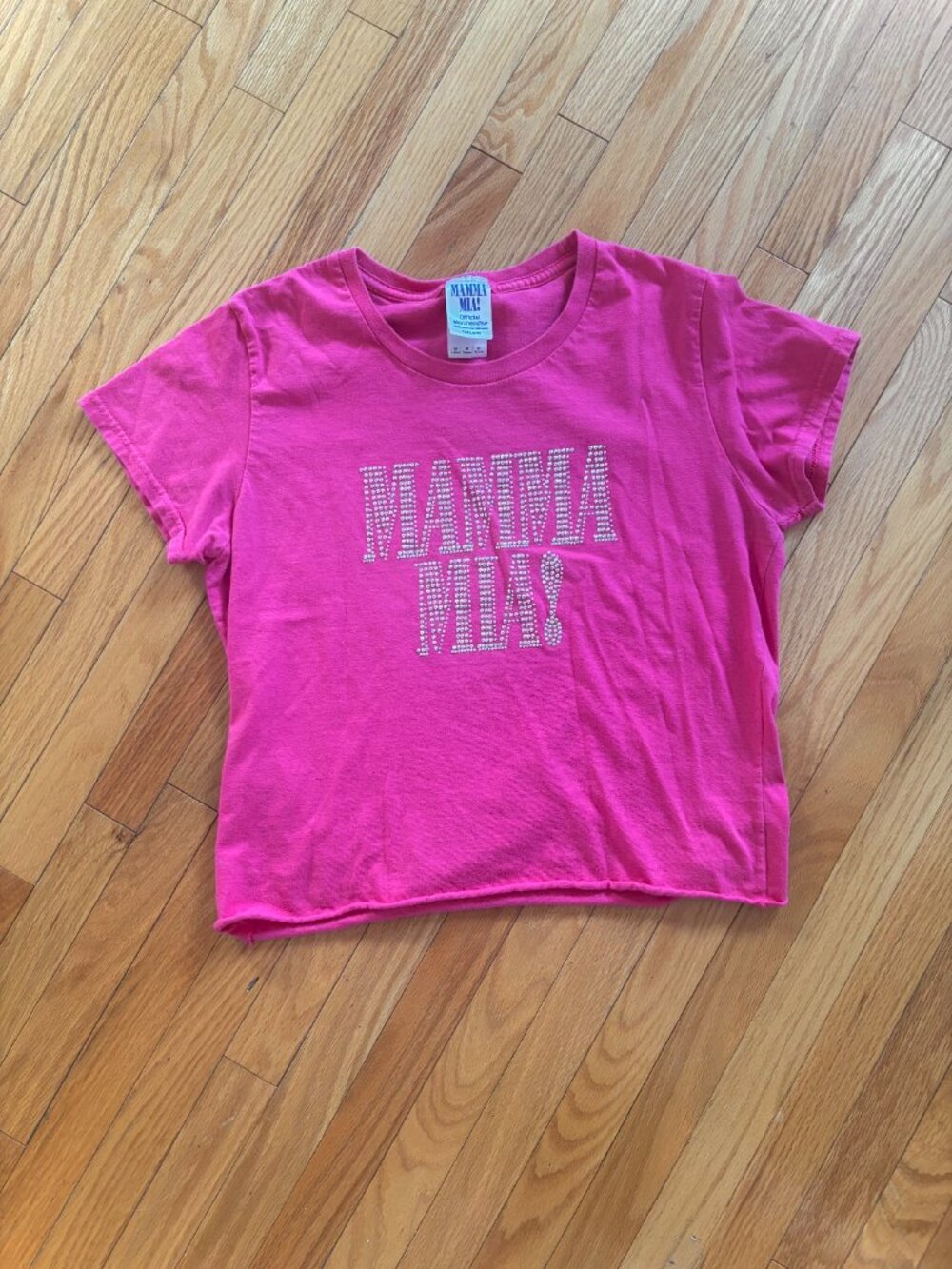 Official MAMMA MIA! Rhinestone Y2K Tee - Hot Pink Cropped - ABBA
